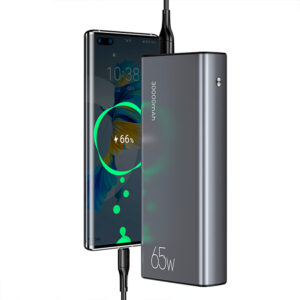 Bateria portatil 30,000 mAh QC3.0 & PD 65W + Cable Type-C a Type-C PD 100W 1.2m Acero - Imagen 2