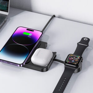Cargador Inalambrico 3en1 para Celular, Earpods y Smartwatch 15W Negro - Imagen 2