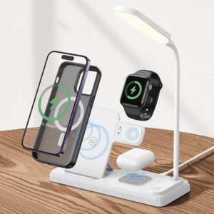 Cargador inalámbrico 4en1 para celulares (Qi), apple Watches, earbuds (Qi) + Lámpara 15W Blanco - Imagen 3