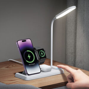 Cargador inalámbrico 4en1 para celulares (Qi), apple Watches, earbuds (Qi) + Lámpara 15W Blanco - Imagen 2