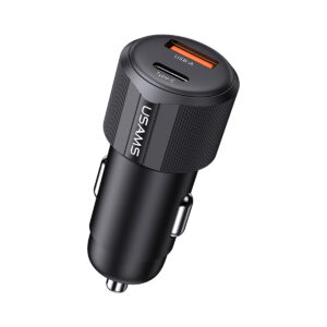 Cargador Auto USB + Tipo-C 60W Negro