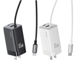 Cargador Pared 65W con Cable Tipo-C + USB + Tipo-C